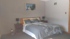 罗托鲁瓦库图海滩住宿加早餐旅馆的一间卧室配有一张床和两个带灯的床头柜