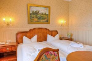 黑灵斯多夫SEETELHOTEL Villa Esplanade mit Aurora的卧室配有两张床,墙上挂着一幅画
