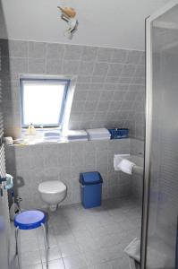 朗格奥Inselresidenz Seeschwalbe Langeoog的一间带卫生间、水槽和窗户的浴室