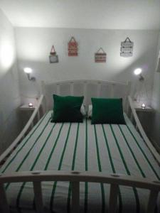 阿尔科斯-德拉弗龙特拉Casa Petra的一张带两个绿色枕头的床