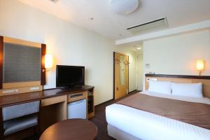 札幌札幌法华俱乐部酒店的配有一张床和一台平面电视的酒店客房