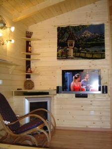 法克湖畔杜罗博拉赫Romantica的客厅设有木墙电视