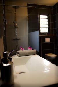 Saint-Gilles-les HautsTi Kaz Bonheur的浴室设有白色水槽和镜子