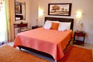 约阿尼纳阿尼西斯酒店的卧室配有一张带橙色床单和枕头的大床。