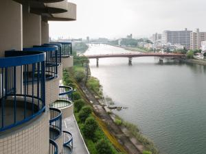 高知昭荣河滨日式旅馆的从大楼的阳台上可欣赏到河流美景