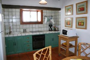 丰卡连特德拉帕尔马Casa Rural La Caldera的一间厨房,配有绿色的橱柜和微波炉