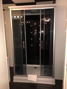 兹瓦嫩堡亚历克斯客房旅馆的浴室设有玻璃淋浴间和毛巾
