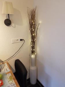 弗里茨拉尔Appartement Stein的客房内的花瓶,有蜡烛和灯