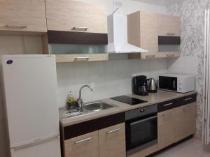 纳尔瓦VBE apartments的厨房配有水槽和白色冰箱