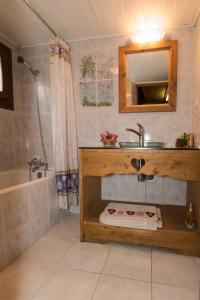莫尔济讷Maison de la coutetta的浴室配有盥洗盆、镜子和浴缸