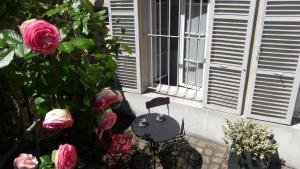 凡尔赛小芒萨尔公寓的窗户前的阳台配有椅子和鲜花