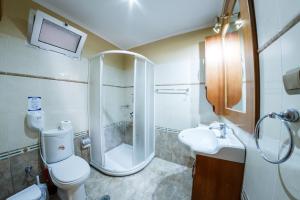 拉加纳斯Zante Bay Studios的带淋浴、卫生间和盥洗盆的浴室
