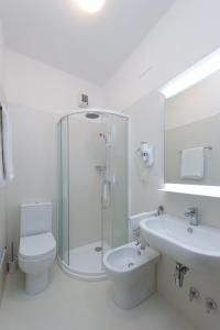 格拉多伊尔韦缇亚酒店的带淋浴、卫生间和盥洗盆的浴室