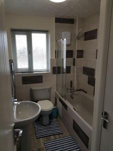 塞特福德Columbine, Thetford, 2BR House的浴室配有盥洗盆、卫生间和浴缸。