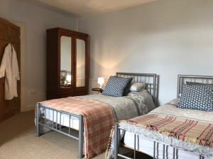 AbernantCilwen Country House Bed and Breakfast的一间卧室配有两张床和镜子