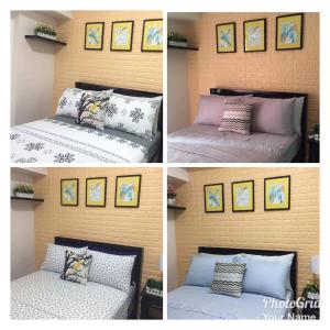 大雅台大雅台普莱姆天空公寓的一张床上的四张不同照片