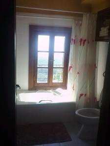 维兹伊萨斯托伊考斯酒店的带浴缸、窗户和卫生间的浴室