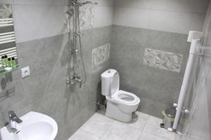 卡兹贝吉Hotel Gergeti的带淋浴、卫生间和盥洗盆的浴室