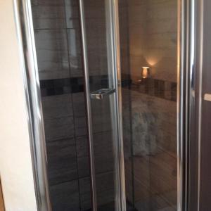诺克Divine Mercy B&B的浴室里设有玻璃门淋浴