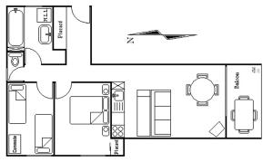 丰罗穆玛莫特公寓的浴室和房子的平面图