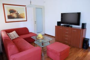 什平德莱鲁夫姆林Apartman Bellevue的客厅配有红色沙发和电视
