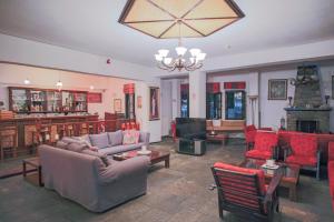 桑加拉达Pilio Sea Horizon Hotel的带沙发和椅子的客厅以及壁炉