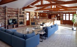 久洛Woodland Villa的客厅配有蓝色的沙发和电视