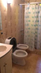 马德普拉塔德尔法鲁酒店的浴室配有卫生间、盥洗盆和淋浴。