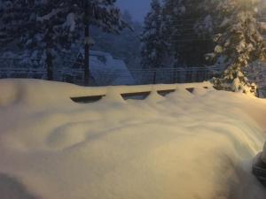 白马村白马村桑塔纳住宿加早餐旅馆的围栏旁的一堆雪