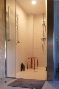 艾丝黛拉Hostería de Curtidores的浴室里设有红色凳子和淋浴