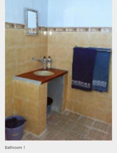 Keli乐克乐姆波旅馆的一间带水槽和蓝毛巾的浴室