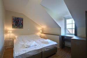 弗里堡Aparthotel Hine Adon Fribourg的卧室配有白色的床和窗户。