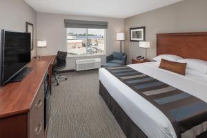 什里夫波特什里夫波特机场温德姆集团温盖特酒店的一间酒店客房,配有一张大床和一台平面电视