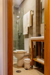 孔迪镇Venceslau Wine Boutique Hostel的浴室配有卫生间、淋浴和盥洗盆。
