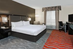 大学城Holiday Inn & Suites College Station-Aggieland, an IHG Hotel的酒店客房设有一张大床和一张书桌。