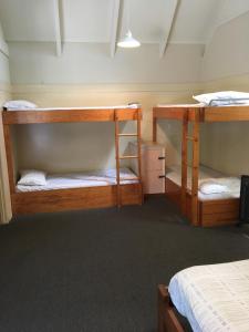 奥克兰埃文代尔汽车公园露营地的一间房间,设有三张双层床