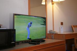 斯威夫特卡伦特Widus Inn的电视上放着高尔夫球手的照片