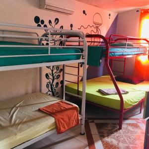 普拉亚布兰卡Taca Tucan Hostel的双层床间 - 带两张双层床
