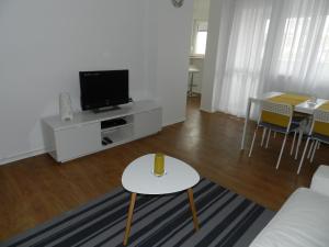 萨格勒布Apartman Perica的带沙发、电视和桌子的客厅