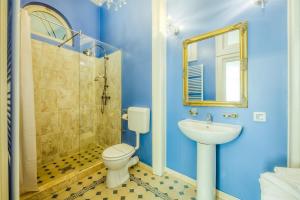 布拉索夫安纳波利斯中央酒店的蓝色的浴室设有卫生间和水槽
