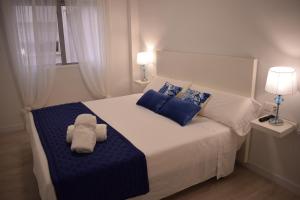 托雷维耶哈Apartamento Chapaprieta 1的一间卧室配有白色床和蓝色枕头