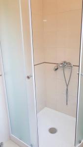 鲁巴达彤西克公寓酒店的带淋浴的浴室和玻璃门