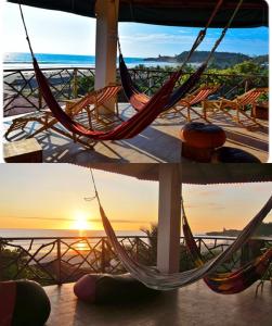 蒙塔尼塔Esperanto Bed & Breakfast Surf Hostel的吊床上可欣赏到日落美景