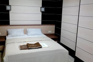 乌拉尔斯克Apartments DAF-Center的一间卧室配有一张床,床上有毛巾
