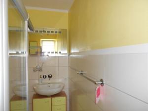 克勒珀林Spacious Apartment with Garden near Sea in Kropelin的一间带水槽和镜子的浴室