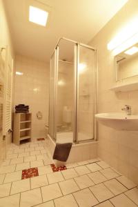IchtershausenLandgasthof & Hotel KRONE Eischleben的带淋浴和盥洗盆的浴室