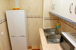 贝纳尔马德纳罗望子公寓酒店的一间带水槽和冰箱的小厨房
