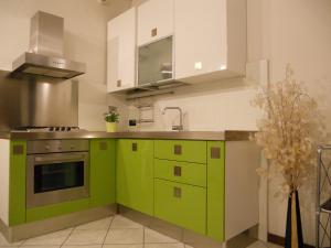 比森齐奥营Luigi Home的厨房配有绿色橱柜和水槽