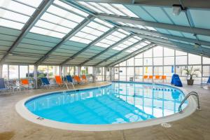 斩魔山海洋牧场度假酒店的一个带玻璃天花板的大型室内游泳池