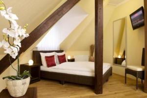 海德堡海德尔堡宾客之家酒店的阁楼卧室配有床